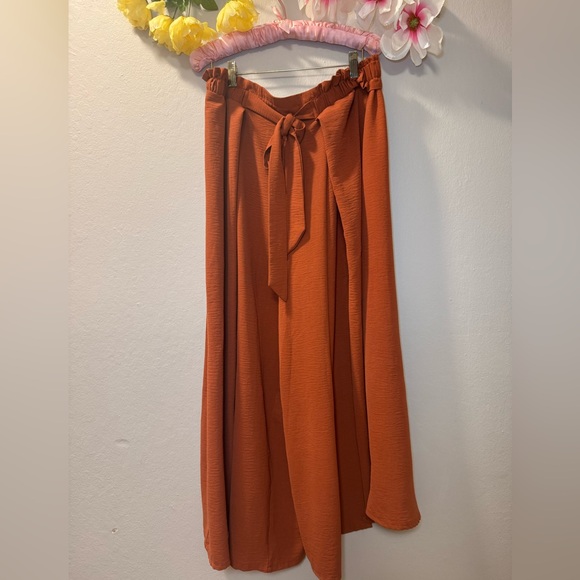 simplee plus Other - Rust Tie-Waist Wide Leg Pants - Women